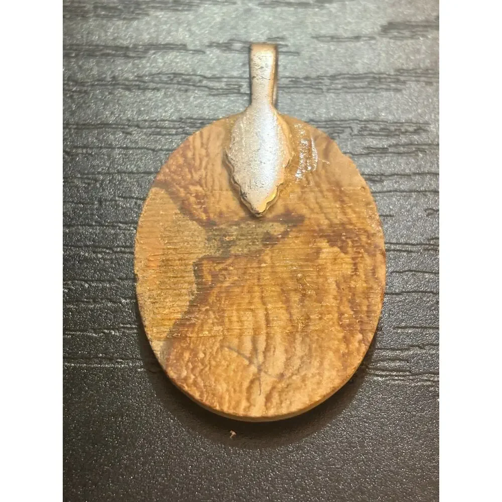 Picture Jasper Oval Pendant Silver Tone